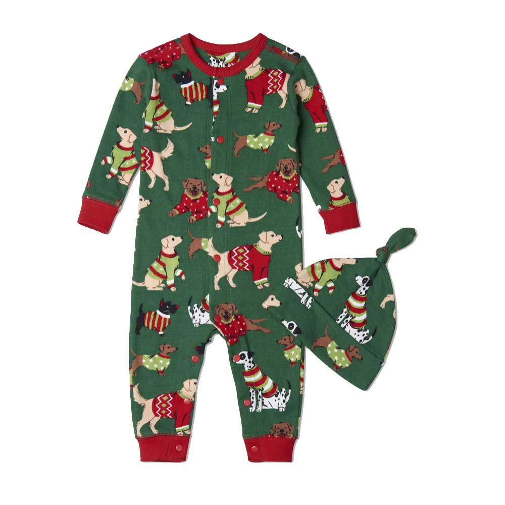 Little Blue House Coverall & Hat Set | Green Woofing Xmas