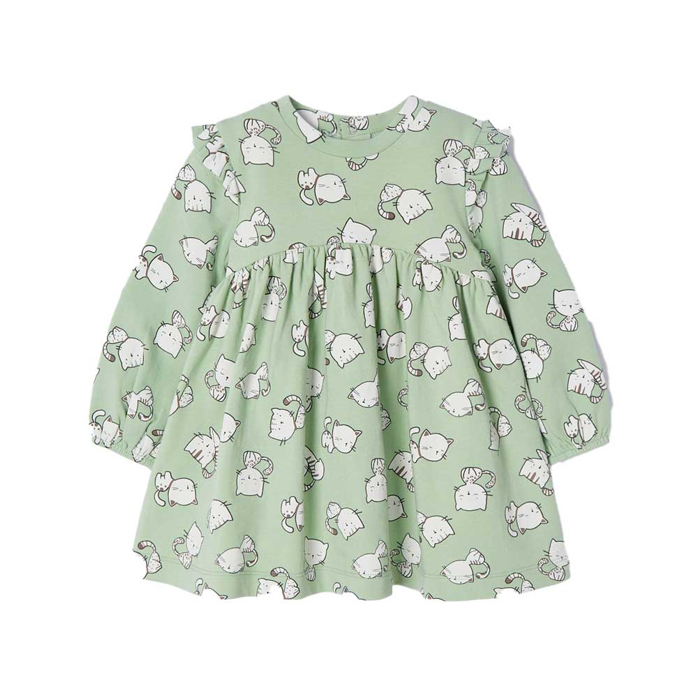 Mayoral Baby Girls Cat Patterned Dress - Sage Green By MAYORAL Canada -