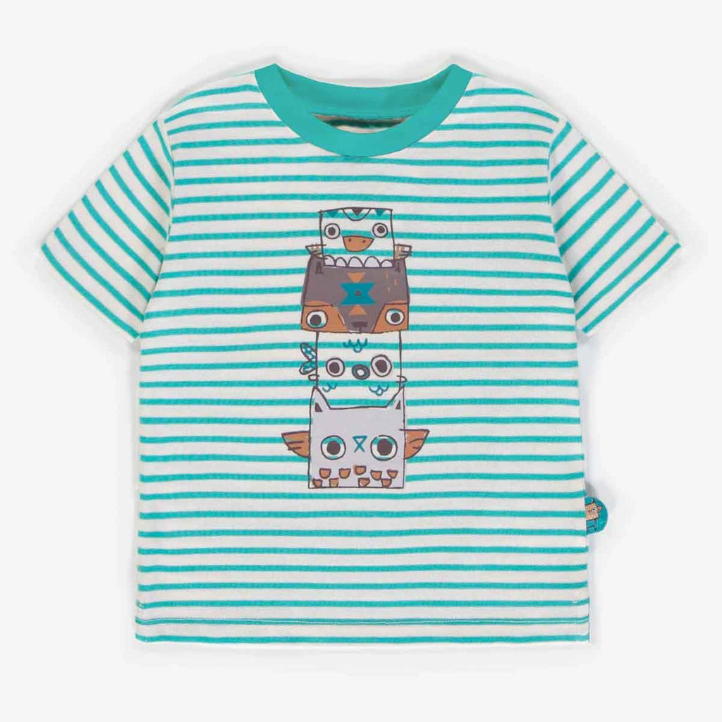 Souris Mini Baby Boy Striped TShirt with Illustration | Turquoise By SOURIS MINI Canada -