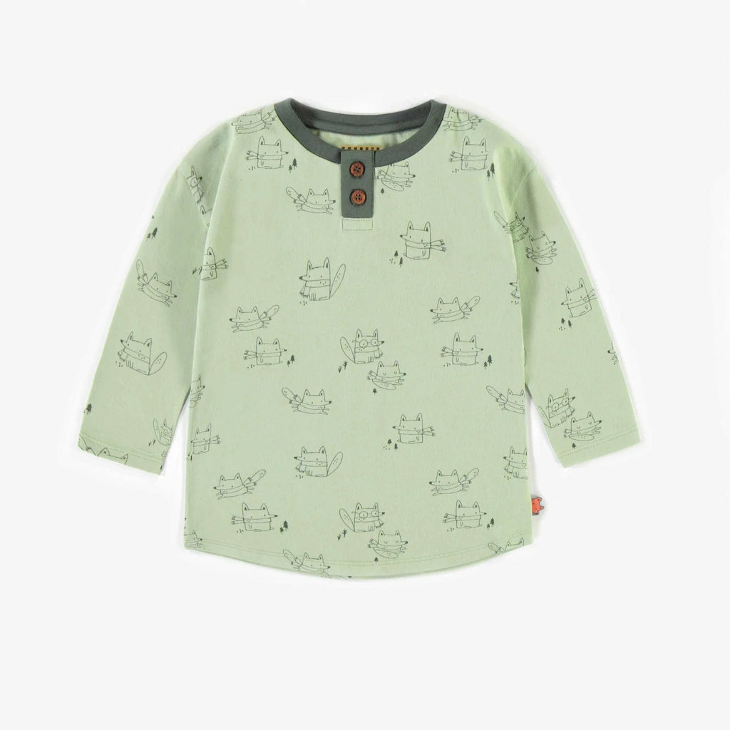 Souris Mini Baby Boy T-shirt with Henley Collar - Green By SOURIS MINI Canada -