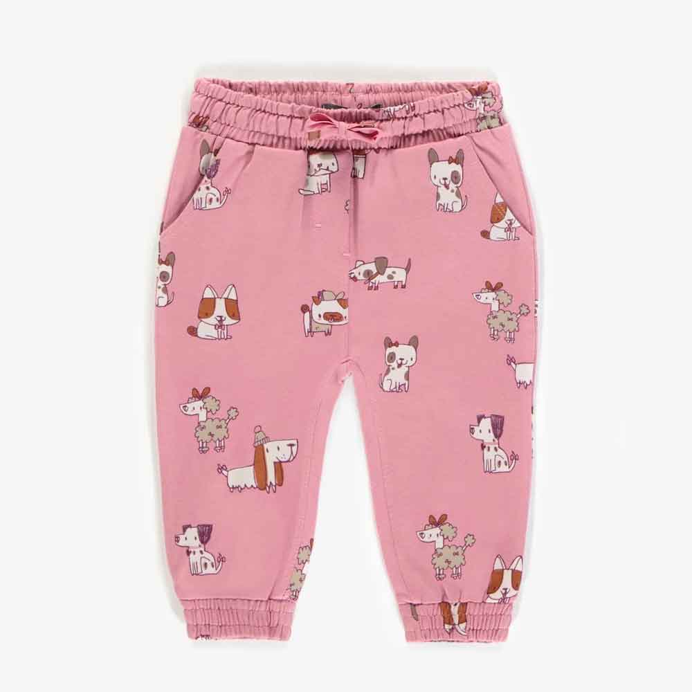 Souris Mini Baby Girl Dog Patterned Jog Pants - Pink By SOURIS MINI Canada -