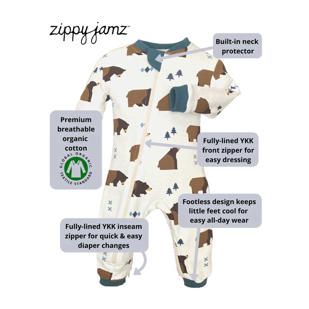 ZippyJamz Footless Sleeper - Little Grizzle By ZIPPYJAMZ Canada -